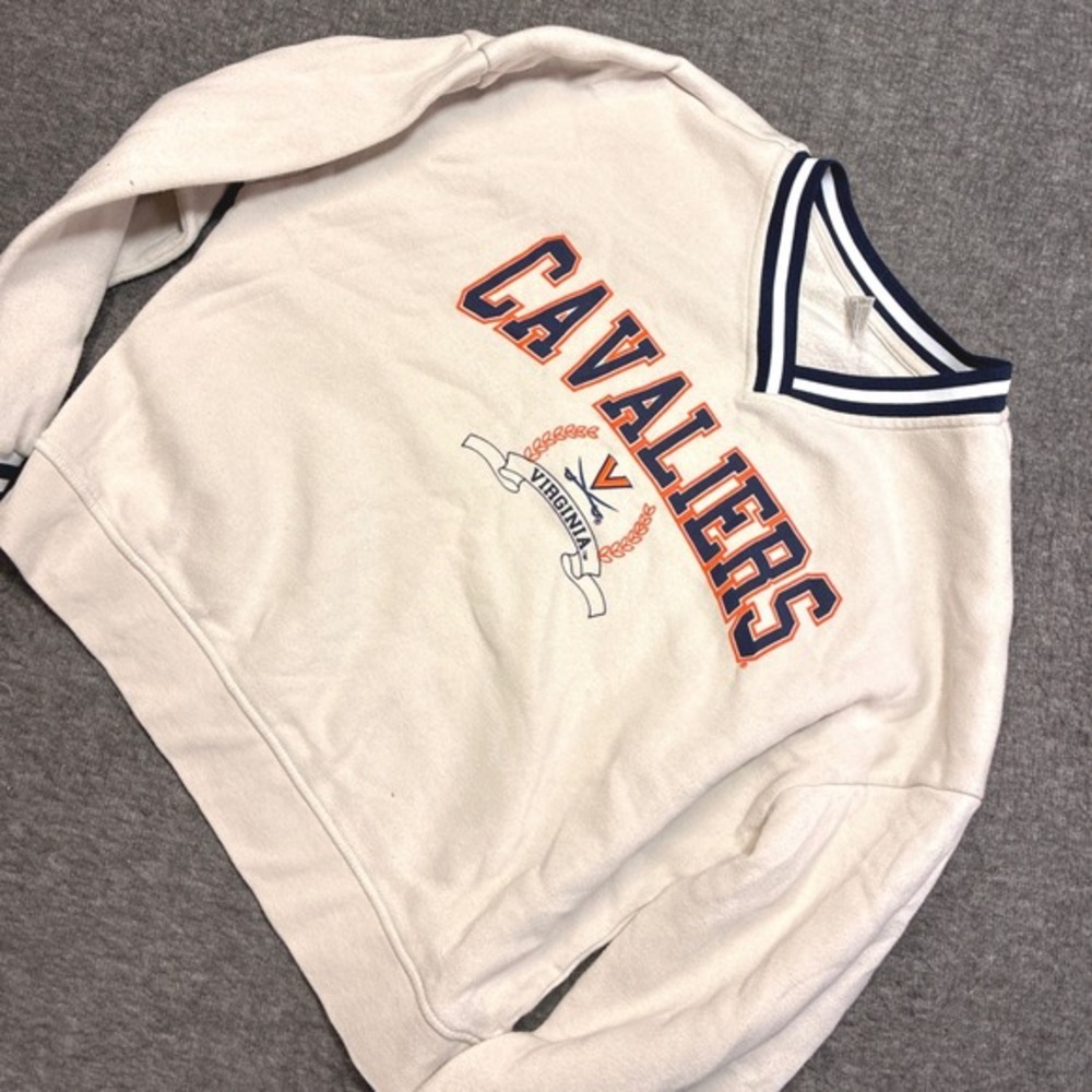 Liv Casual Virginia Cavaliers Sweatshirt Women‎ Small Cream V-Neck Striped Trim